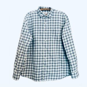 Peter Millar Blue White Plaid Cotton Silk Long Sleeve Button Down Dress Shirt, L